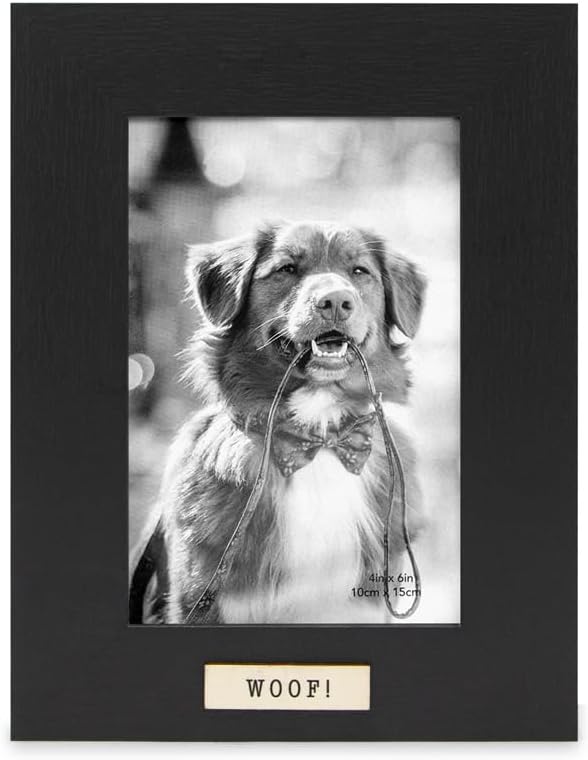 Isaac Jacobs 4x6 Wood Sentiments Dog Woof! Picture Frame, Vertical Keepsake Photo Frame with Easel and a Hanging Tabs for Tabletop, Desktop & Wall Display, (Black, 4x6) - Image 2