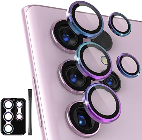 POROLIR Glitter Series for Samsung S23 Plus and S23 Camera Lens Protector, Aluminium Alloy Ring 9H Tempered Glass Anti Scratch Decorative Camera Cover Accessories for 5G Samsung Galaxy S23 Plus/ S23, Glitter Lavender