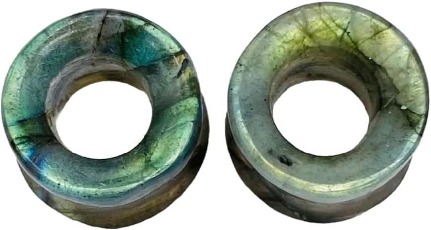 Pair of Natural Multi Flash Labradorite Crystal Handcrafted Double Flare Round Shape Tunnel Plug Ear Piercing Naga Body Jewelry Size 6g (4mm) to 40mm & Customized Wholesale Available
