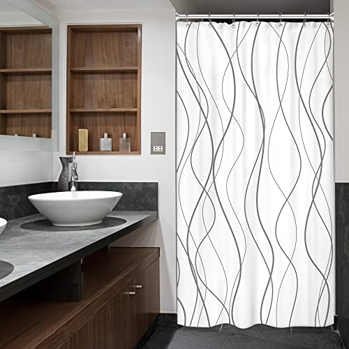 Riyidecor Small Stall Rv Grey And White Striped Shower Curtain Abstract Lines Geometric Simple Modern Geometric Minimalist 36Wx72H Inch Neutral Fabric Decor Bathroom Polyester Waterproof 7 Pack Hooks #TOP3