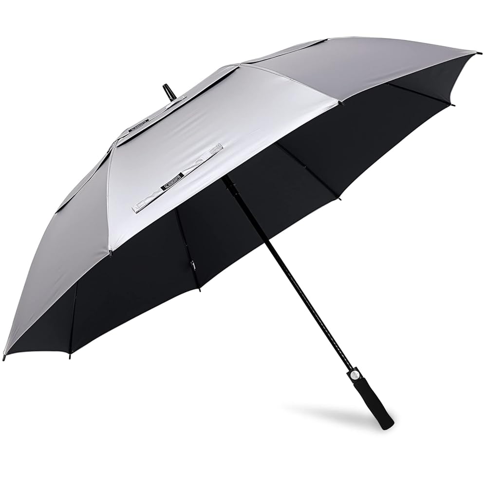 G4Free 54 Inch UV Protection Golf Umbrella Auto Open Vented Double Canopy Oversize Extra Large Windproof Sun Rain Umbrellas (Silver/Black)