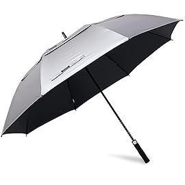 G4Free 54 Inch UV Protection Golf Umbrella Auto Open Vented Double Canopy Oversize Extra Large Windproof Sun Rain Umbrellas (Silver/Black)