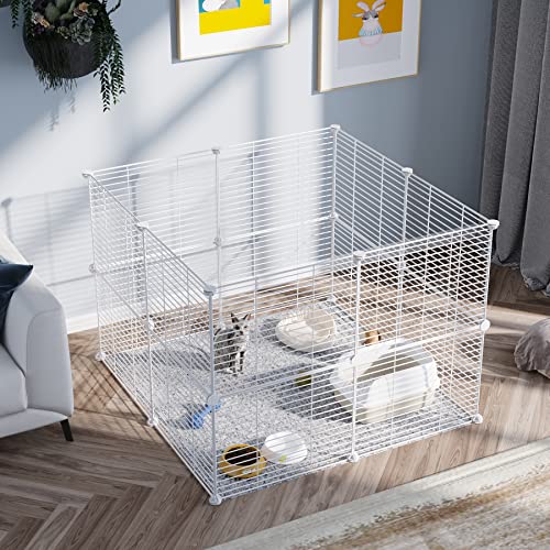 C&Ahome Pet Playpen, Small Animals Supplies, 16 Panels Exercise Playpens Cage, C Grids Portable Yard Fence Indoor, Ideal For Guinea Pigs, Pet Products, Diy Metal Yard Fence, 12" × 15" White Uppm3416W #TOP3