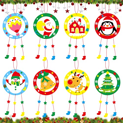 Lets Joy Weihnachtskränze Bastelset für Kinder, 8 Stück Weihnachten Filz Bastelset, Weihnachten Kranz Weihnachten Basteln Kinder, DIY Weihnachtsbaum Deko Handarbeit Bastelset Geschenk für Kinder Cover