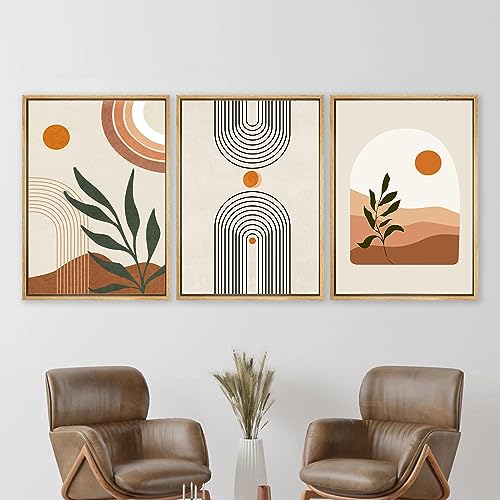 Lienzos bohemios para salon set de 3 cuadros modernos beige y naranja para decorar el hogar 2