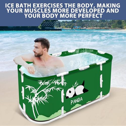 Image of Lexara Portable Folding Bathtub for Bathroom - Large Freestanding Soaking Tub with Thick Insulated, Ice & Hot Spa Tub, Collapsible Cold Plunge Therapy, Muscle Recovery Tub (Panda Bath)