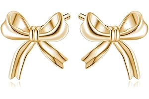 Solid 925 Sterling Silver Bow Stud Earrings with Ribbon for Women Teens