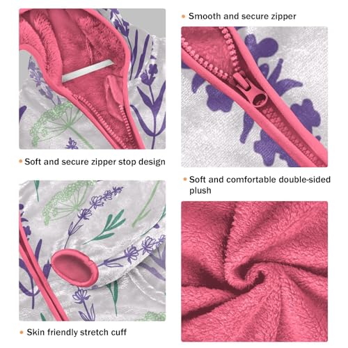 OTVEE Hand Draw Lavender Flower Kids Hoodie Jacket Fall Spring Full Zip Warm Outwear Coat3