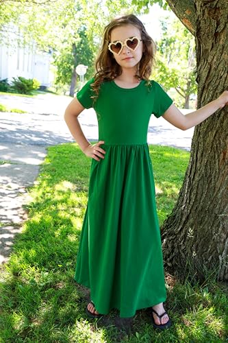 Image of Arshiner Girls Maxi Dress Long /Short Sleeve Casual Holiday Dress with Pockets for 5-13 Years