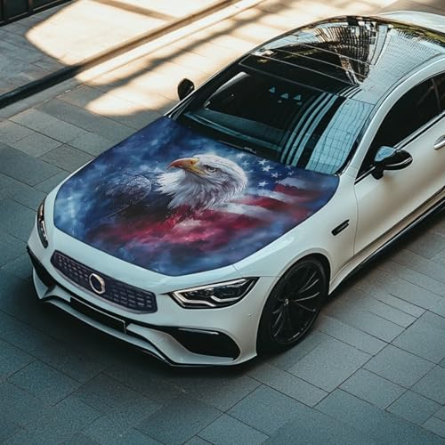 Image of Car Hood Cover,Soft Decoration Car Hood Cover Protector Suitable Most Automotive Sedans Trucks Pickup,Auto Accessories for Decor Eagle Star Print Design