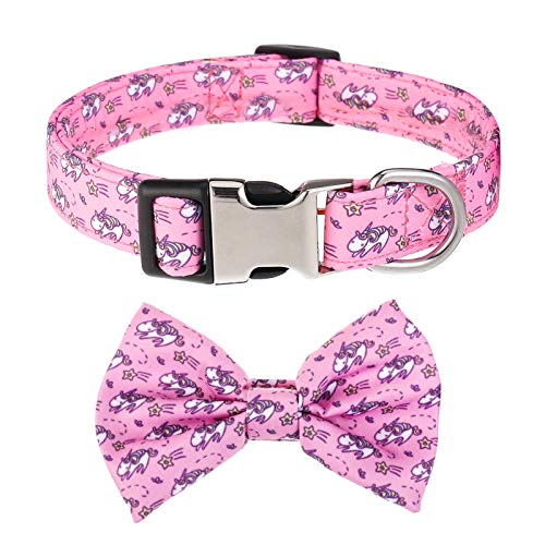 Fuyamp Bow Tie Collar for Dogs, Girl Dog Collar Puppy Collars Unicorn Pattern Personalized Dog Collar Dog Collar with Bow Adjustable Cute Collars for Medium Dog Collars Small Dog Collar