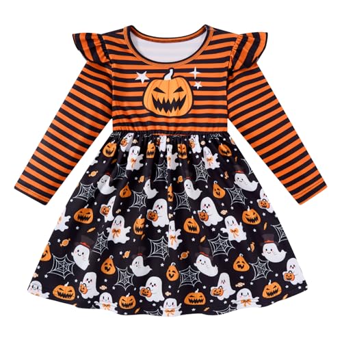 Toddler Girls Halloween Ruffle Dress Long Sleeve Tutu Dress Little Kid Girl Cat Pumpkin Holiday Clothes