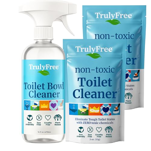 Truly Free Toilet Bowl Cleaner - Heavy-Duty Stain Remover - Septic Safe Plant-Based Formula - Fresh Peppermint Scent - 16 oz Reusable Empty Bottle + Two Fills 3 oz ea.