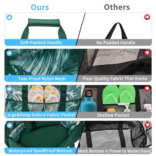 KABAQOO Mesh Beach Bag, Extra Large Beach Bags with 9 Pockets & Zipper Waterproof Lightweight Beach Tote for Beach/Pool Trip3