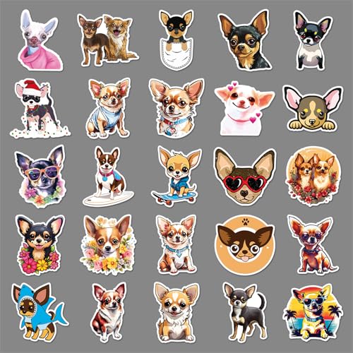 Chihuahua Aufkleber Chihuahua Sticker Set 50 Stücke Niedlich Deko für Auto Laptop Skateboard Fahrrad Moped Motorrad Fahrrad Computer,Geeignet für Erwachsene Kinder