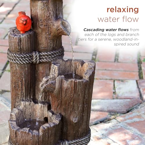 Alpine Corporation WCT1002 35" Tall Outdoor 3-Tier Birdhouse Water Fountain with Cardinal Accent, Rustic Floor Decor for Garden and Patio, Brown - Thumbnail 5