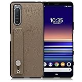 LOOF Hold Shell Series Xperia 5 II SOG02 SO-52A エクスペリア ファイブ マークツー 用 背面 ケース カバー ハードカバー ハードケース エクスペリア スマホケース 本革 ストラップホール ベルト付[グレージュ]