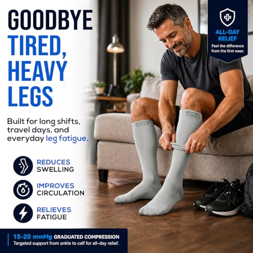 Image of SB SOX 3-Pair Compression Socks (15-20mmHg) for Men & Women - Comfortable Socks, Easy to Put On - Best Socks for Daily /Any Use, Running, Nurse, Travel
