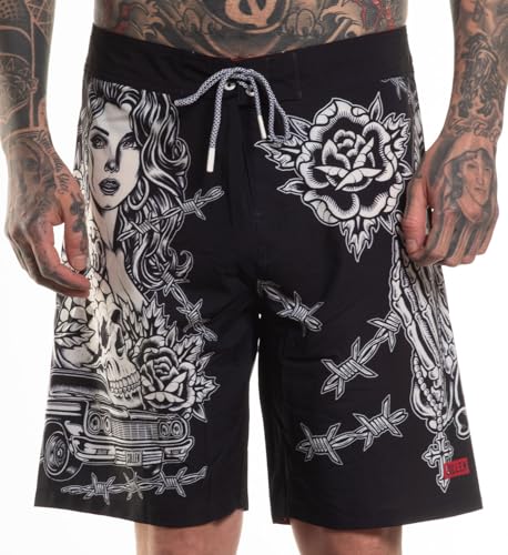Sullen Main Street Tattoo Lifestyle Graphic Swim Boardshorts Black