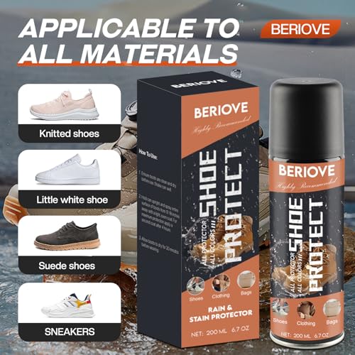 Beriove Berlove Protect Shoe Protector Spray - Rain & Stain Water Repellent - Waterproofing Spray For Leather Suede Hats 6.76 Oz thumb #6