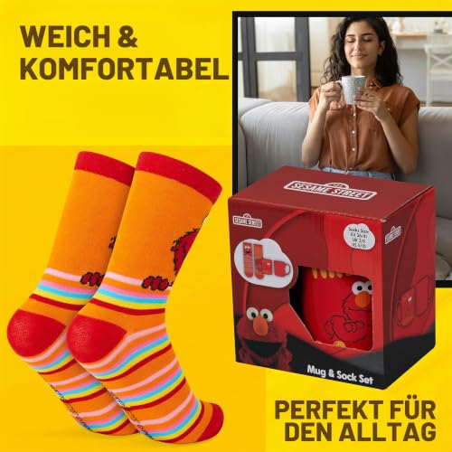 Get Trend Sesamstraße Elmo Tasse und Socken Damen Teens, 340ml/11.5oz Keramik Kaffeebecher, Weich Kuschelsocken 36–41 Größe… – Ansicht 3