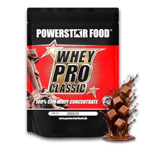 Powerstar WHEY PRO CLASSIC | Whey Protein Pulver 1000 g | Eiweißpulver | Made in Germany | 100% CFM Whey Konzentrat | Eiweiss Protein Pulver mit nur 2% Kohlenhydrate | Chocolate