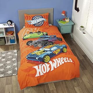 Coco Moon Hot Wheels Reversible Single Bed Duvet Cover and Pillow Set for Kids Ideal For Car Mad Kids
