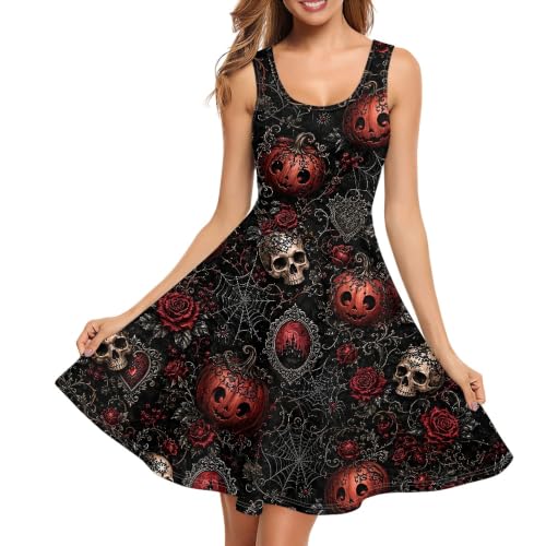 Image of TOADDITDO Women's Sleeveless O Neck Beach A-Line Party Coctail Tank Dresses Flared Sundress
