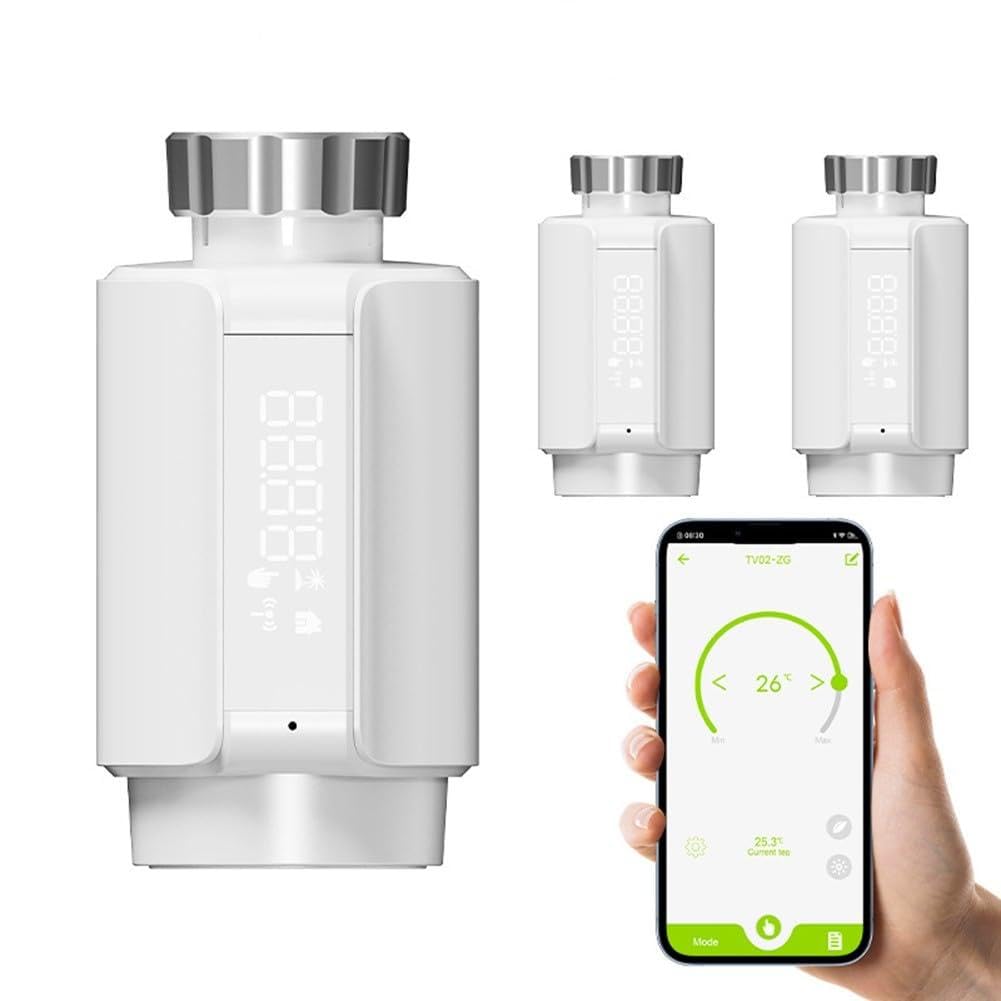 Smart Zigbee Thermostat de valve de radiateur pour application Tuya Smart Life Contrôle de chauffage programmable sans fil TRV avec affichage LED Horaire hebdomadaire Économie d'énergie Blanc