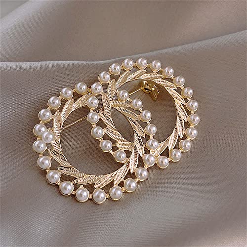 Round Brooch Pin with Pearl for Women Girls Faux Pearl Lapel Pin Wedding Party Bridal Jewelry Vintage Simulated Pearl Flower Brooch Pin 5