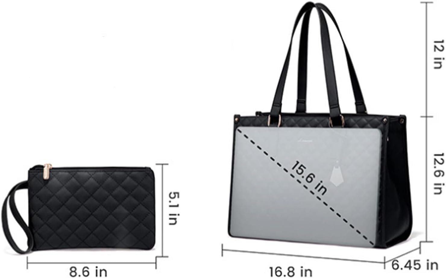 HoldOneLight Borsa Tote 2 In 1 Donna Per Laptop 15,6" Con Scomparto Termico Pranzo - Trapuntata, Grande Capacità - 5
