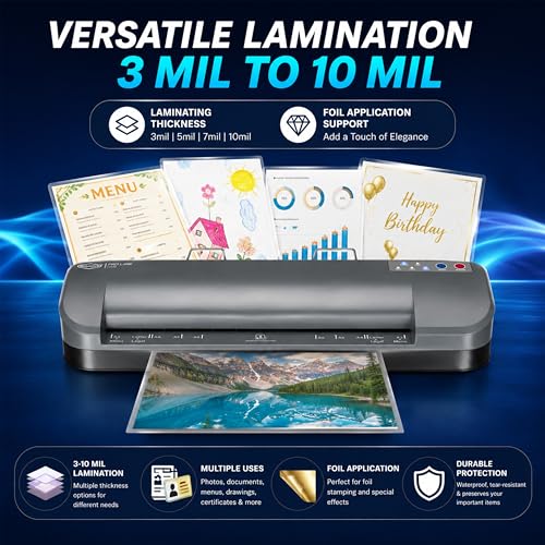 Image of SINCHI 13-Inch Thermal Laminator & Foil Applicator, 3-10 Mil, 4-Roller, 55s Warm-Up, 18 seconds /page, Auto Shutoff, Commercial-Grade Laminating Machine with 10 Pouches for Office, School, Crafts & DIY