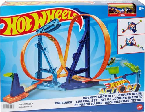 Hot Wheels - Juego de juguete Infinity Loop con coche a escala 1:64, 2 posibilidades de juego, acrobacias y saltos