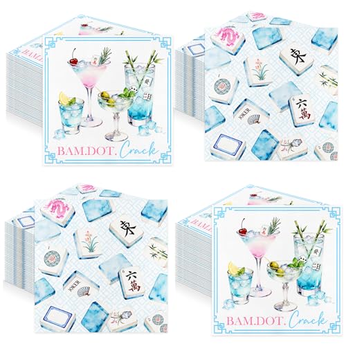 Lecheme Mahjong Napkins 50pcs Blue Mahjong Cocktail Napkins with 2 Designs Bam Dot Crack Paper Napkin for Luncheon Beverage Mahj Party Supplies Table Decorations (6.5 Count 50)