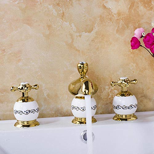 Wieoc Diamond Bathroom Faucet Polished Gold 3 Pcs Set Bathtub Faucet European Deck Mounted Shower Basin Mixer Tap