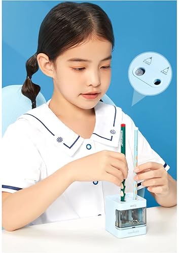 Miniatura 7 de Sacapuntas Sacapuntas eléctrico con doble agujero, funciona con pilas (0.314-0.315 pulgadas y 0.315-0.472 pulgadas), sacapuntas semiautomático con