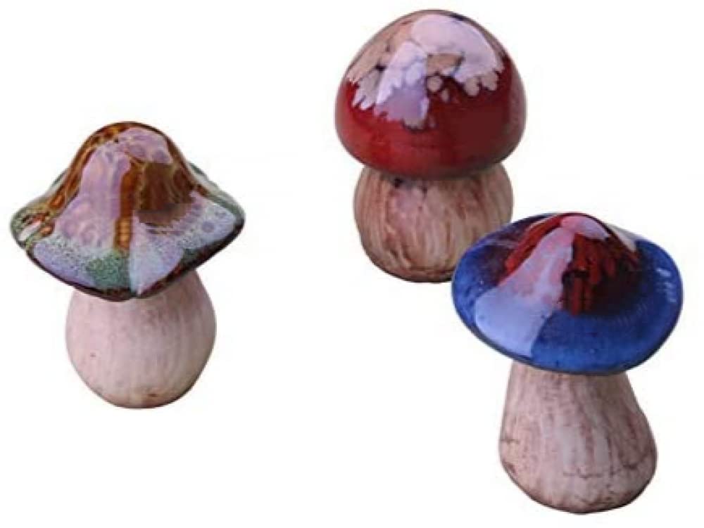 ZXGRfdefa figurine, 3-Piece Ceramic Mushroom Statue Decoration, Garden Home, Bedroom Pond Crafts