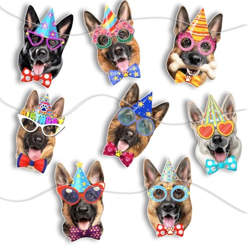 Image of German Shepherd Birthday Garland - Photographic GSD Faces Birthday Banner, Funny German Shepherd Bday Party Decoration for GSD Lovers, Easy Assembly