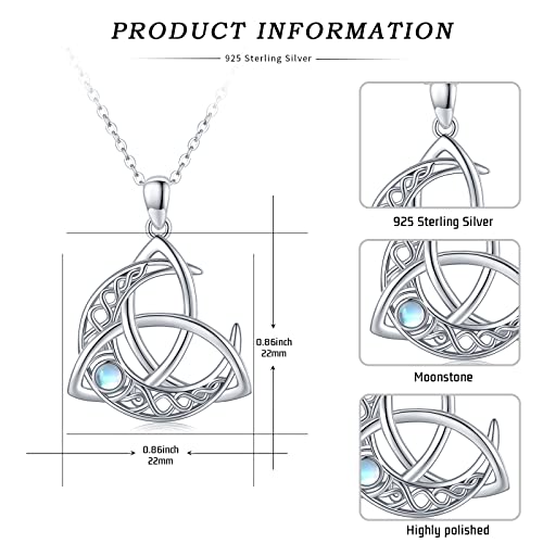 Celtic Moon Necklace 925 Sterling Silver Crescent Necklace Celtic Knot Triangle Necklace Good Luck Irish Gifts for women Girls 6