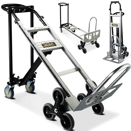 Osluken 3 in 1 Industrial Convertible Hand Truck Dolly Heavy Duty, 1000LB Capacity Stair Climbing Dolly Cart, Aluminum Collapsible Utility Dolly with Wheels, 3 Positions for Transport, Moving