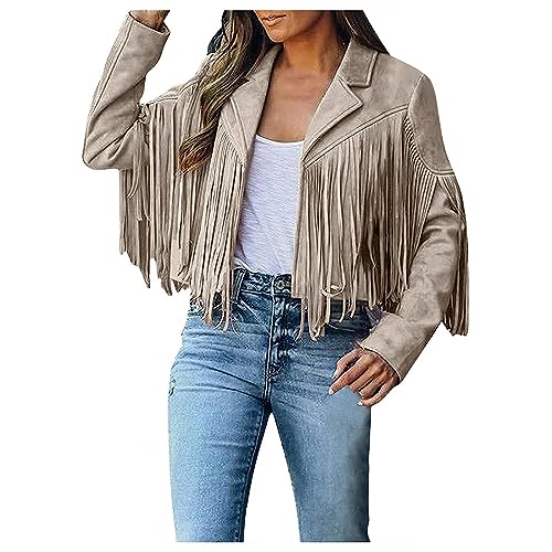 Amazon.com: Smoneyful Womens Faux Suede Fringe Jacket Long Sleeve