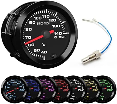 SINCO TECH 7 Color Oil Temperature Gauge Kit 2" 52mm Automobile Backlight 40~140℃ Pointer Car Meter with Oil Temperature Sensor…