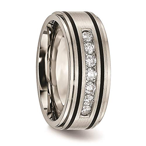 Titanium Polished/Brushed Enameled 1/2ct tw. Diamond 9mm Band Size 11 - Thumbnail 5