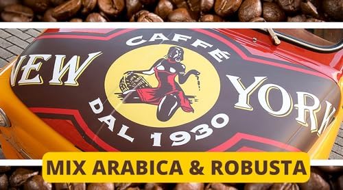 Caffè New York - XXXX - Caffè in grani, gusto intenso ma soave, arabica e robusta media tostatura, da macinare, caffe espresso italiano, miscela da bar - alta qualità dal 1930-1 kg, chicchi