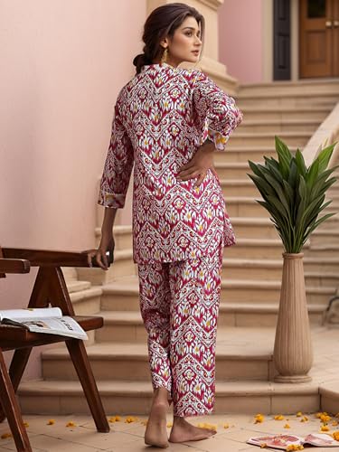 Image of NAINVISH Women Rayon Blend Floral Ethnic Co-Ord Set | Casual Wear Pant Top Set | Fancy | Full Pair Set | Co Ord Set Stylish | Winter | Top & Pant Set