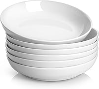 YYHY 30oz Pasta Bowls Set of 6 - Wide Shallow Porcelain Salad Soup Bowls, Stackable White Serving Plates, Microwave Dishwasher Oven Safe