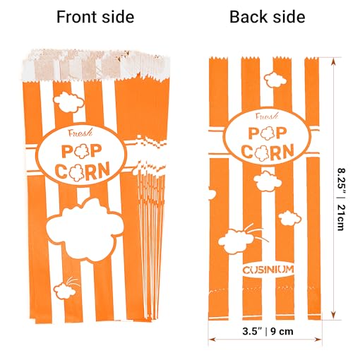 Image of CUSINIUM 1oz Orange Paper Popcorn Bags (100-pack) - Carnival Theme - Customizable
