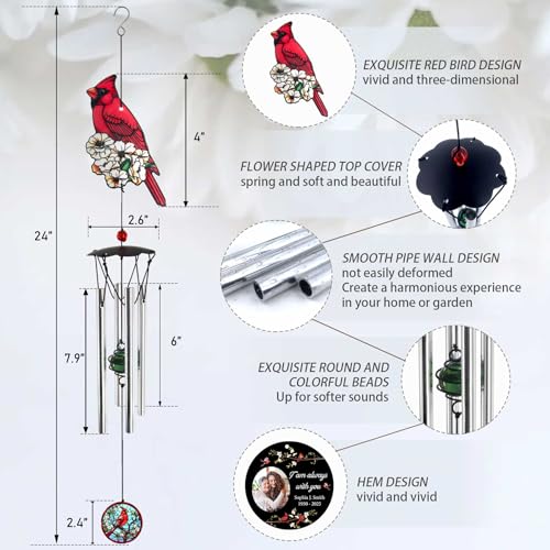Image of ASTARIN 24 inch Cardinal Wind Chimes for Loss of Loved one Mom, Personalized Memorial Wind Chime Bereavement Gift Idea, Condolence Gift for Loss of Dad Son Daughter
