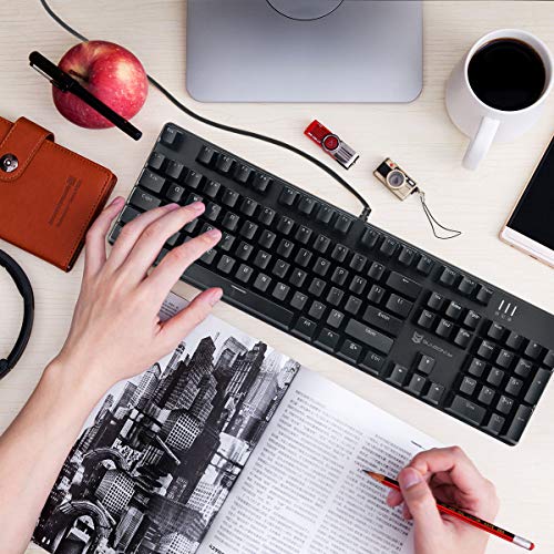 Image of Merdia Mechanical Keyboard Gaming Keyboard | Red Switch, White Backlit Keyboard | 104 Keys US Layout | Wired Gaming Keyboard | Hot Swappable Mechanical Keyboard | PC Gaming Keyboards (Black)
