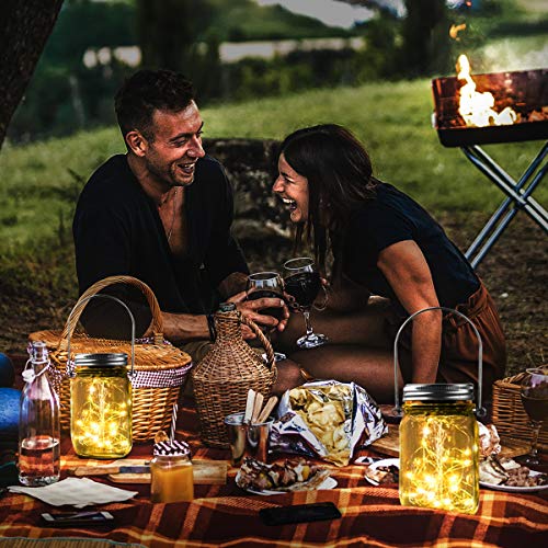 Epyz 20 LEDs Hanging Solar Light Outdoor Solar Mason Jar Lid Fairy String Lights for Patio, Garden, Yard and Lawn (Pack of 2, Warm Yellow Light)(Glass)